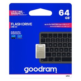 Goodram USB flash disk, USB 3.0, 64GB, UPO3, srebrny, UPO3-0640S0R11, USB A, z oczkiem na brelok