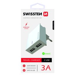 SWISSTEN Zasilacz / sieciowy adapter 15W, 2-portowy, USB-A, podstawka / stojak na telefon