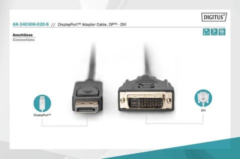 Kabel DisplayPort z zatrzaskiem 1080p 60Hz FHD Typ DP/DVI-D (24+1) M/M 2m