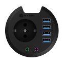 Hub biurkowy IB-HUB1430 80 mm, 4x USB 3.0 Type-A, Audio in /out, kontakt 220V