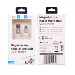 Kabel magnetyczny MicroUSB - USB srebrny 1 m