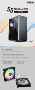 Obudowa S5 Black ATX Mid Tower PC Case RGB fan TG