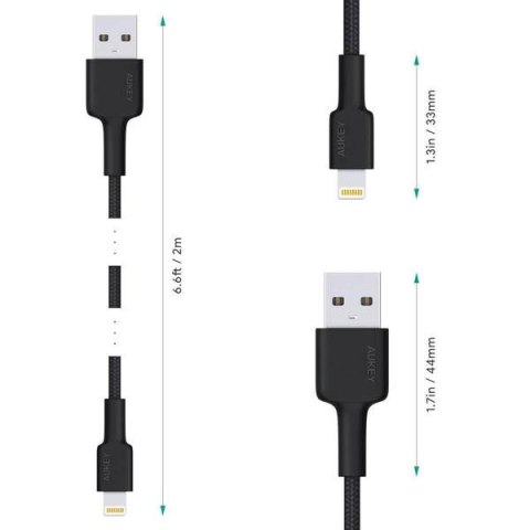 CB-AL05 kabel Lightning - USB-A 2m MFi Apple nylonowy oplot czarny