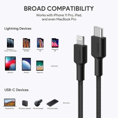 CB-CL03 kabel Lightning - USB-C 2m MFi Apple USB-PD nylonowy oplot czarny