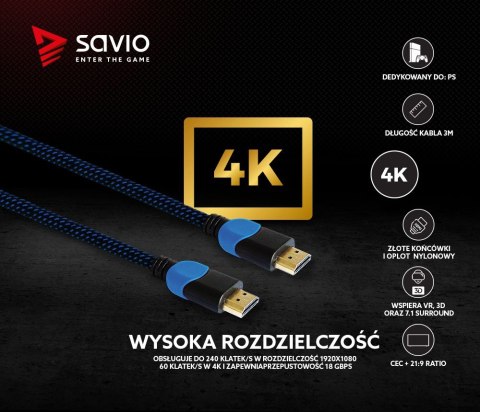Kabel HDMI 2.0 niebiesko-czarny 3m, GCL-05