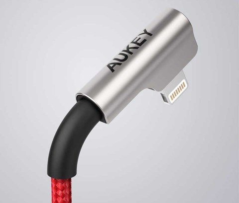 CB-AL01 OEM kabel 90° Lightning - USB-A 2m MFi Apple kątowy wtyki 90 stopni nylonowy oplot czerwony