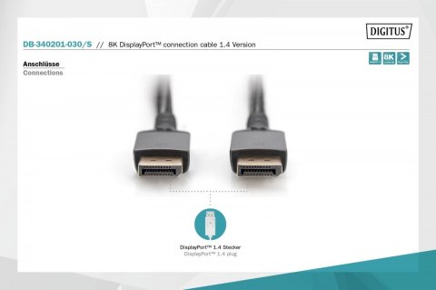 Kabel połączeniowy PREMIUM DisplayPort 8K60Hz UHD DP/DP M/M 3m Czarny