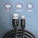 BUCM-AM20AB Kabel USB-C - USB-A, 2m, USB 2.0, 3A, ALU, oplot, Czarny