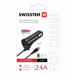 Ładowarka samochodowa SWISSTEN 12W, 1 port, USB-A, kabel microUSB