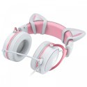 Słuchawki gamingowe X10 kocie uszka USB różowo-białe (przewodowe)