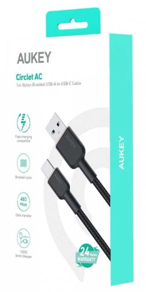 CB-NAC1 kabel USB-C - USB-A 1m 60W PD 3A 20V nylonowy oplot czarny