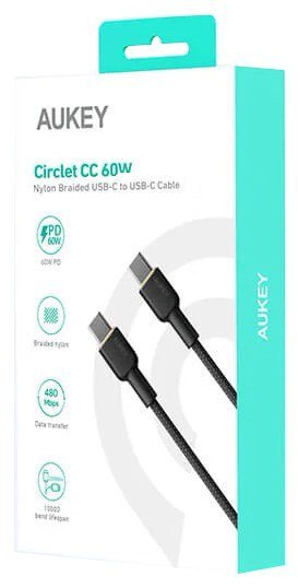CB-NCC1 kabel USB-C - USB-C 1m 60W PD 3A 20V nylonowy oplot czarny