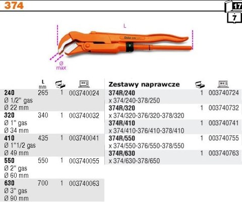 BETA KLUCZ / SZCZYPCE DO RUR 240mm 1/2" gas