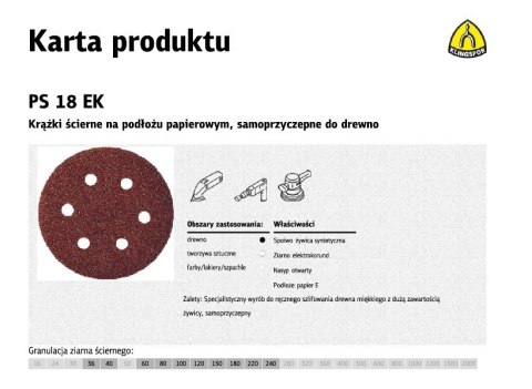 KLINGSPOR KRĄŻEK ŚCIERNY SAMOPRZYCZEPNY 150mm PS18EK gr.180 GLS3 /50szt.