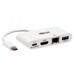 Wieloportowy adapter USB-C 4K HDMI, port USB-A, GbE, ładowanie PD 60 W, HDCP U444-06N-H4GU-C Biały