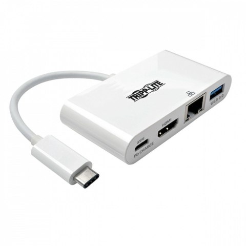 Wieloportowy adapter USB-C HDMI, port USB 3.2 Gen 1, Gigabit Ethernet, ładowanie PD 60 W, HDCP U444-06N-HGU-C Biały