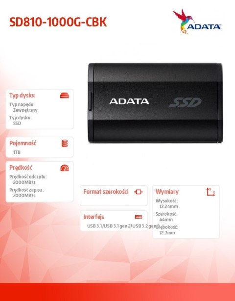Dysk SSD External SD810 1TB USB3.2C 20Gb/s czarny