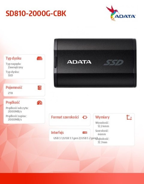 Dysk SSD External SD810 2TB USB3.2C 20Gb/s czarny