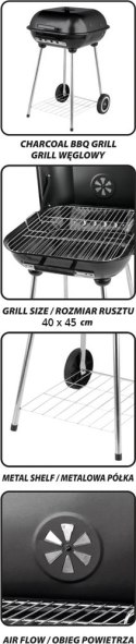 GRILL OGRODOWY Z POKRYWĄ, RUSZT 40*45CM.