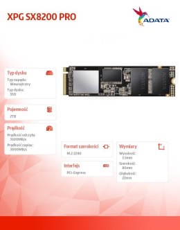 Dysk SSD XPG SX8200 PRO 2TB PCIe 3x4 3.5/3 GB/s M.2