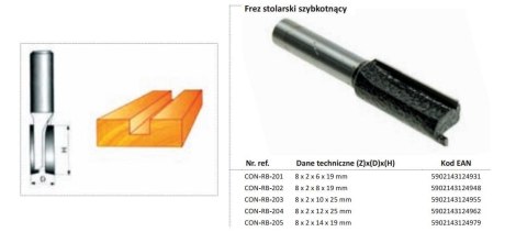 CONDOR FREZ DO DREWNA PROSTY Fi=10 x 25mm TRZPIEŃ 8mm BEZ ŁOŻYSKA