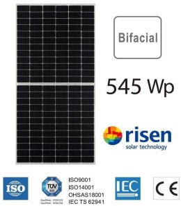 Moduł panel PV srebrna rama 545W RISEN RSM110-8-545 Bifacial 2384x1096x30mm