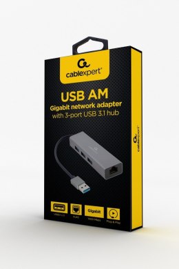 Adapter USB-AM to LAN GbE Hub 3xUSB 3.0