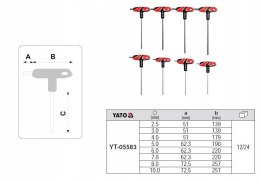 YATO KLUCZE IMBUSOWE/HEX Z RĘKOJEŚCIĄ KOMPLET 8 elem. 2,5/3/4/5/6/7/8/10mm