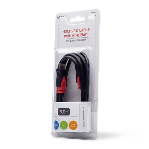 Kabel HDMI (M) v2.0, 3m, miedź, czarny, złote końcówki, ethernet/3D, CL-96