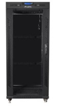 Szafa instalacyjna rack stojąca 19 cali 27u 800x1000 czarna drzwi szklane LCD (flat pack)