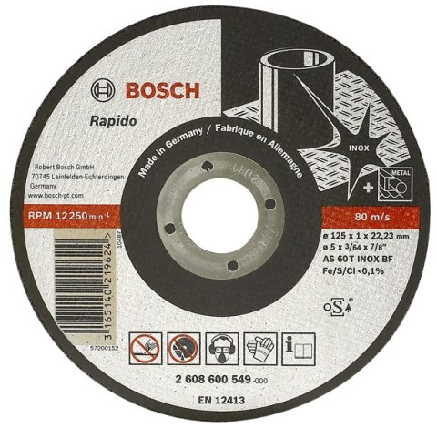 BOSCH TARCZA MET.125mm x 1,0mm x 22mm RAPIDO EXPERT FOR INOX