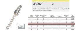 KLINGSPOR FREZ DO METALU HF 100 F FI=6,0x18mm TRZPIEŃ 6mm TYP RBF, HIPERBOLICZNY-POŁOKRĄGŁY