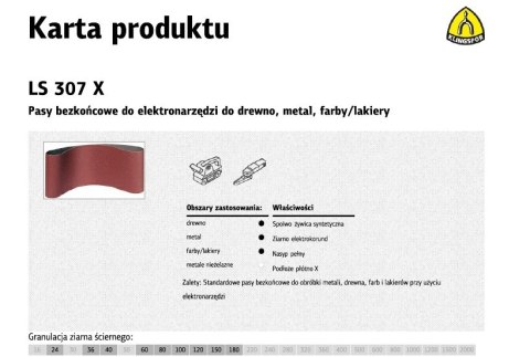 KLINGSPOR PASY BEZKOŃCOWE DO ELEKTRONARZĘDZI LS307X 75mm x 457mm gr.120 /10szt.