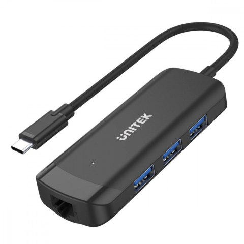 Hub USB-C Aktywny; 3x USB-A 5Gbps; RJ-45 1Gbps