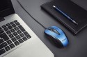 Mysz przewodowa USB , 4 przyciski, optyczna, symetryczna, Błękit