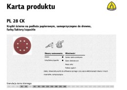 KLINGSPOR KRĄŻEK ŚCIERNY SAMOPRZYCZEPNY 125mm PL28CK gr.150 GLS5 8-OTWORÓW /50szt.