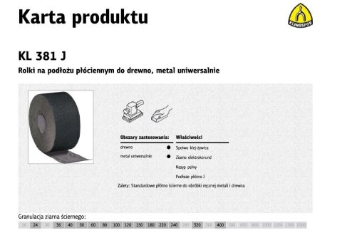 KLINGSPOR ROLKA NA PODŁOŻU PŁÓCIENNYM KL381J 200mm gr.220 (50mb)