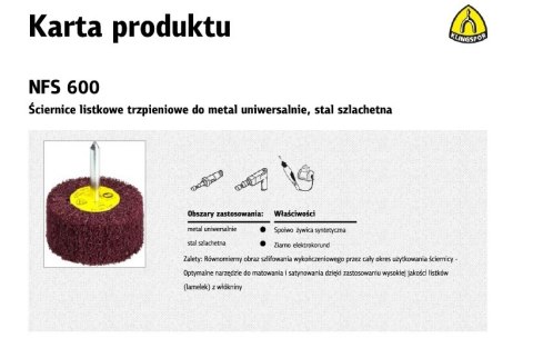 KLINGSPOR ŚCIERNICA LISTKOWA TRZPIENIOWA Z WŁÓKNINY NFS600 50mm x 30mm x 6mm COARSE