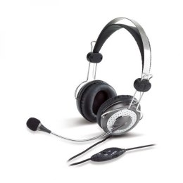 Genius HS-04SU, słuchawki z mikrofonem, regulacja głośności, czarno-srebrna, 3.5 mm jack