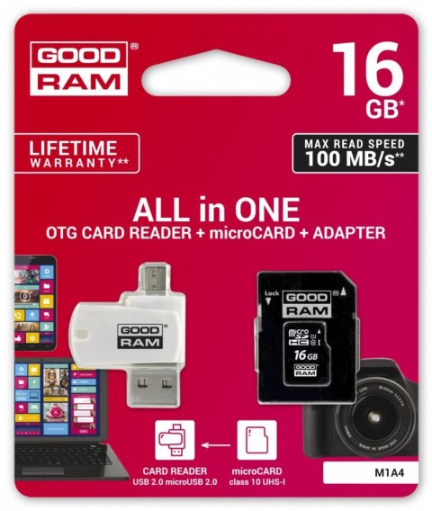 Karta microSDHC 16GB CL10 + adapter + czytnik