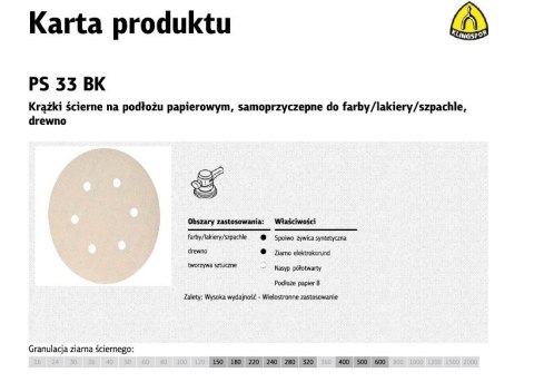 KLINGSPOR KRĄŻEK ŚCIERNY SAMOPRZYCZEPNY 150mm PS33BK gr.180 GLS3 /100szt.