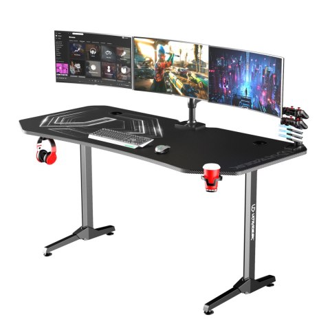 ULTRADESK Biurko dla gracza FRAG XXL BLACK, 160 x 75 cm, 75 cm, uchwyty na słuchawki i napoje, z podkładką XXL na cały pulpit