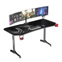 ULTRADESK Biurko dla gracza FRAG XXL BLACK, 160 x 75 cm, 75 cm, uchwyty na słuchawki i napoje, z podkładką XXL na cały pulpit