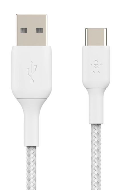 Kabel Braided USB-C USB-A 3m biały