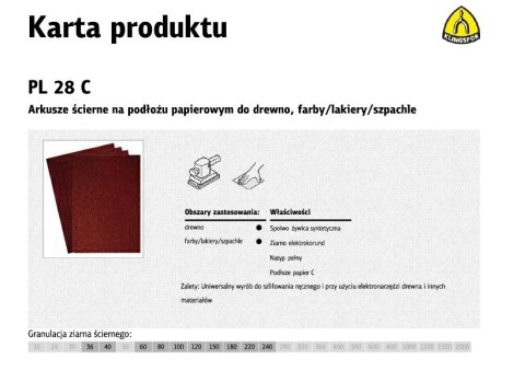 KLINGSPOR ARKUSZE ŚCIERNE NA PODŁOŻU PAPIEROWYM 230mm x 280mm PL28C gr.120 /50szt.