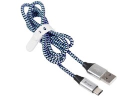 Kabel USB 2.0 Type-C A męski - C męski 1,0m czarno-niebieski