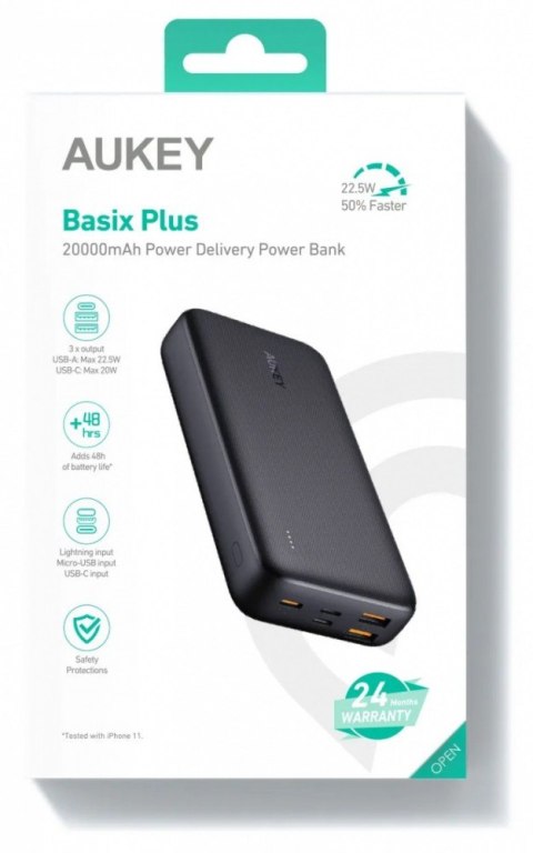 PB-N74S Power Bank 20000 mAh 5xUSB Quick Charge 3.0 Power Delivery 3.0 22.5W SCP LED kabel USB-C