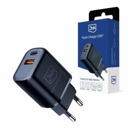 Ładowarka sieciowa 20W 1xUSB-C +USB-A PD QC bez kabla Czarna