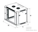 Szafka wisząca rack 9U 600x450 czarna szklane drzwi