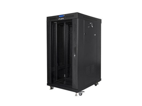 Szafa instalacyjna Rack stojąca 19" 22U 600x800 czarna drzwi szklane Lanberg (flat pack)